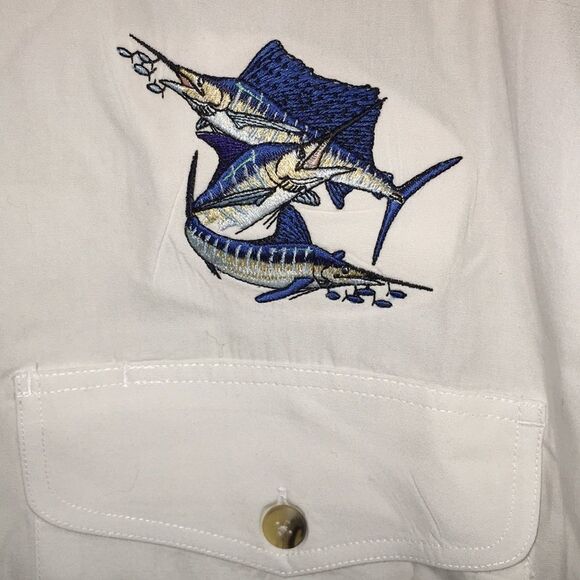 Cotton Men’s White Bimini Bay Pro Model Sport Fly Marlin Sailfish Fishing shirt - Picture 2 of 4